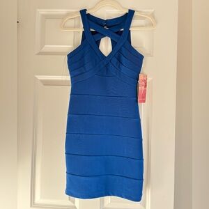 Emerald Sundae Royal Blue Crisscross Bandage Mini Dress